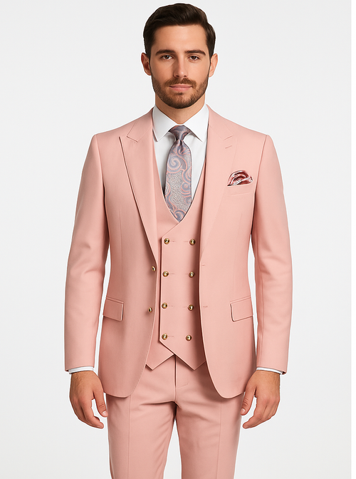 Rossi Man MAX RM1203 Slim Fit 3-Piece Suit – Stylish Solid Pink Formalwear for Men