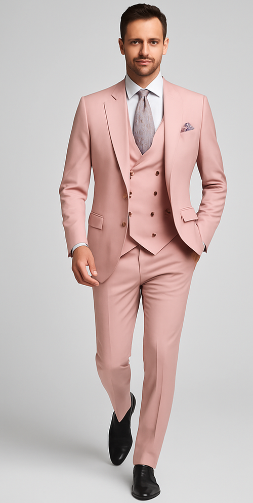 Rossi Man MAX RM1203 Slim Fit 3-Piece Suit – Stylish Solid Pink Formalwear for Men