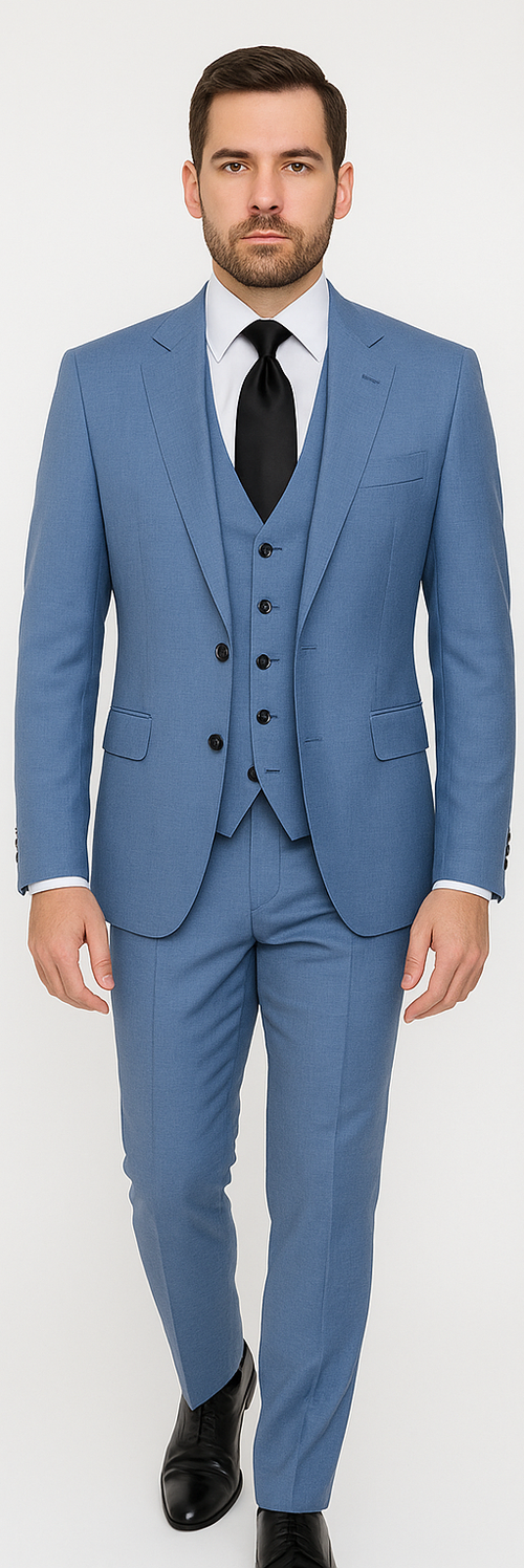 Rossi Man MAX RM1387 Slim Fit 3-Piece Suit – Stylish Solid Blue Formalwear for Men