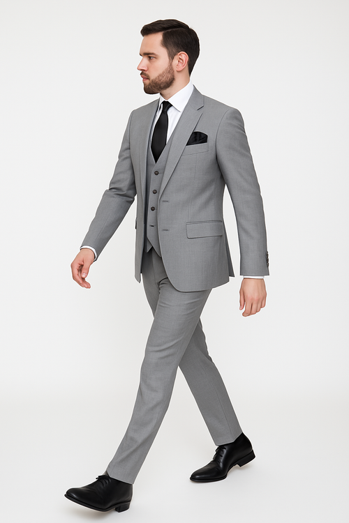 Rossi Man MAX RM1389 Slim Fit 3-Piece Suit – Elegant Solid Grey Formalwear for Men