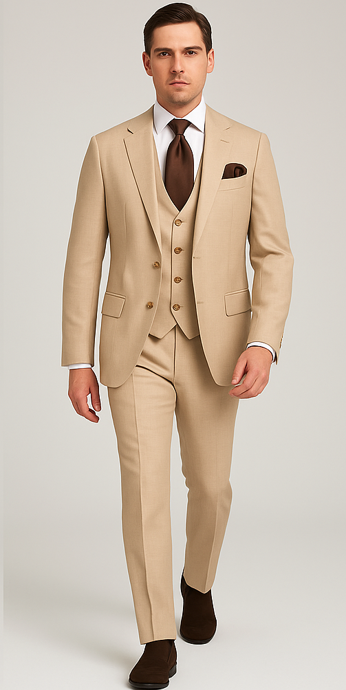 Rossi Man Max RM1391“ Slim Fit 3-Piece Mens Suit in Solid Beige