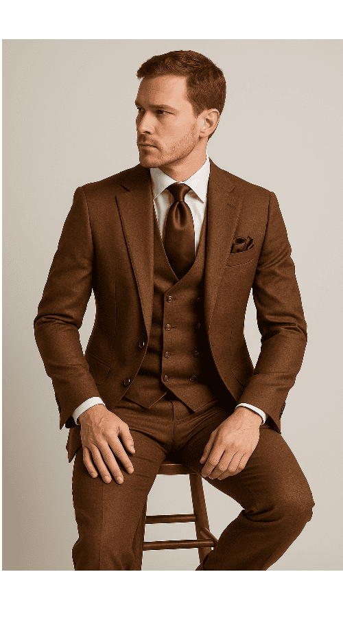 Rossi Man Max RM1392 – Slim Fit 3-Piece Men’s Suit in Solid Brown
