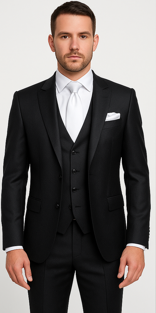 Rossi Man MAX RM1712 Slim Fit 3-Piece Suit – Stylish Black Formalwear for Men