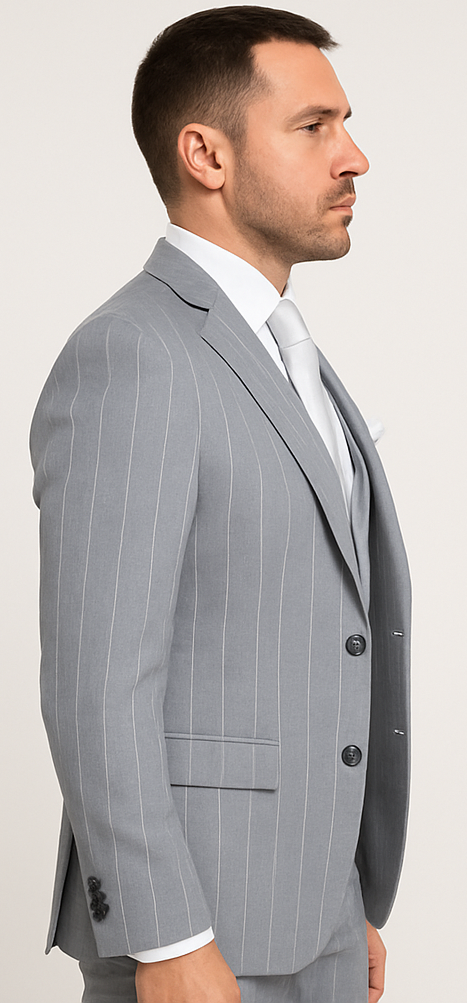 Rossi Man MAX RM1726 Slim Fit 3-Piece Suit – Elegant Grey Pinstripe Formal Suit for Men