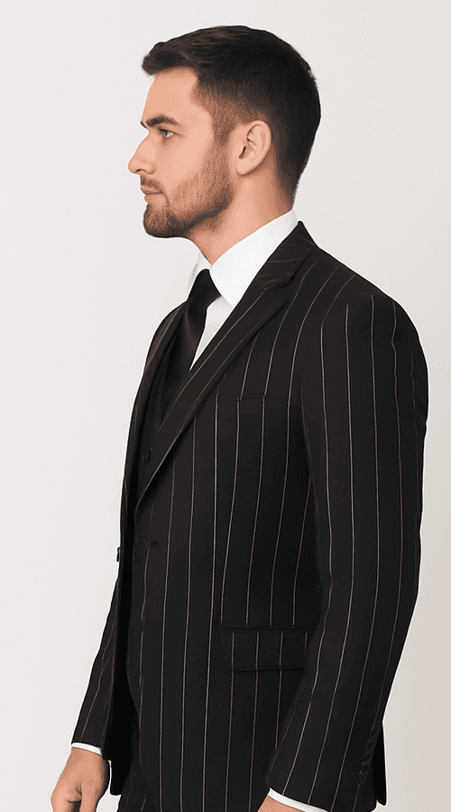 Rossi Man Max RM1728 – Slim Fit 3-Piece Men’s Suit in Black Stripe
