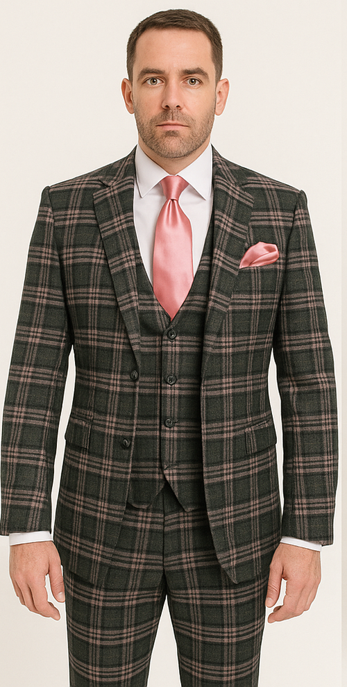 Rossi Man MAX RM1739 Slim Fit 3-Piece Suit – Stylish Black and Pink Tailored Suit for Men