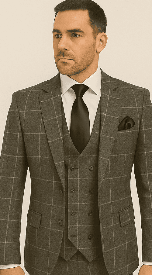 Rossi Man RM1742 – Max Collection Stylish Slim Fit Men’s Suit in Brown