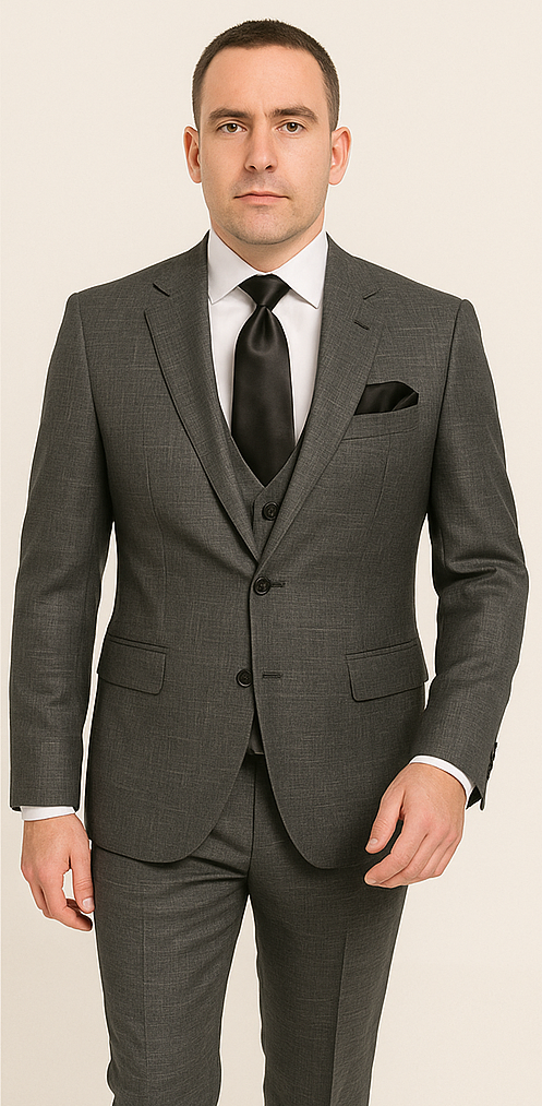 Rossi Man MAX RM1784 Slim Fit 3-Piece Suit – Stylish Grey Formal Suit for Men