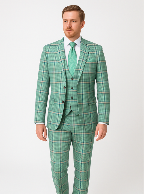 Rossi Man MAX RM1825 Slim Fit 3-Piece Mint Green Suit – Modern Formalwear for Men
