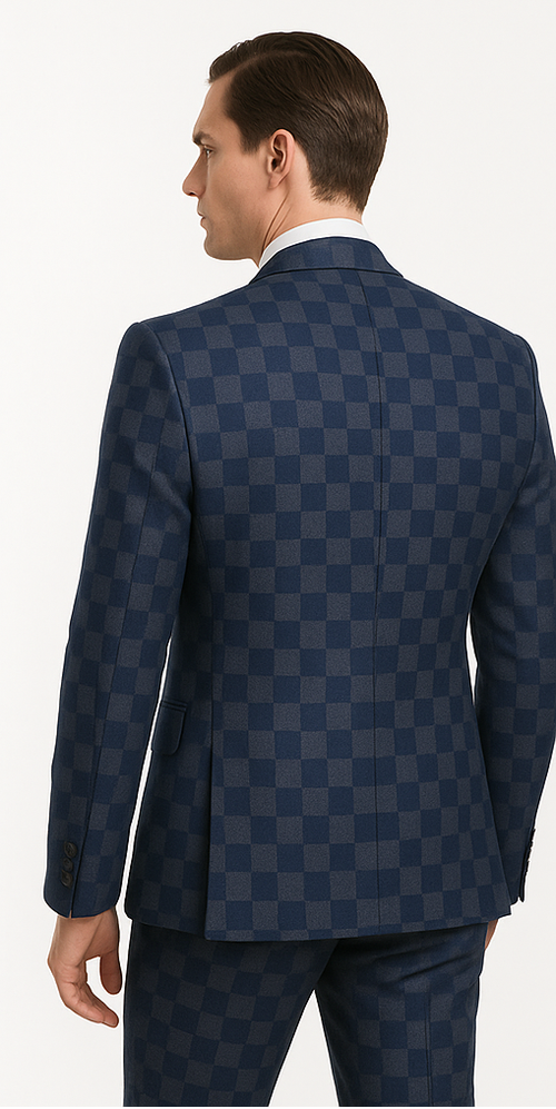 Rossi Man MAX Collection RM1838 – Modern Slim Fit 3-Piece Navy Check Suit for Men