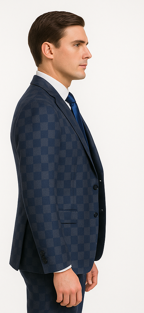 Rossi Man MAX Collection RM1838 – Modern Slim Fit 3-Piece Navy Check Suit for Men
