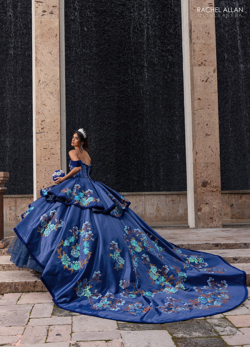 Floral Embroidery QuinceaƱera Dress with Detachable Corset Overlay by Rachel Allan RQ5016