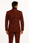 Mens Red and Black Floral Brocade Tuxedo Suit – Two Piece Slim Fit Set