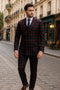 Mens Red and Black Plaid Double-Breasted Suit – Slim Fit Checkered 2 Piece Formal Business Outfit