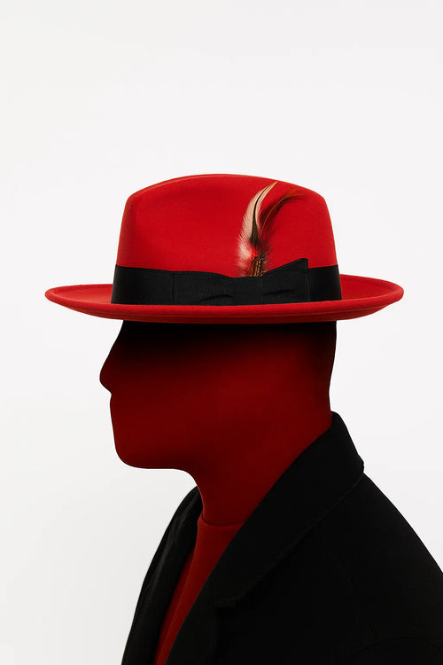 Mens Dress Hat Mens Red/Black Fedora Hat