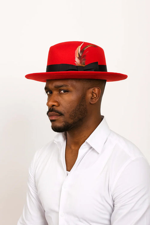 Mens Dress Hat Mens Red/Black Fedora Hat