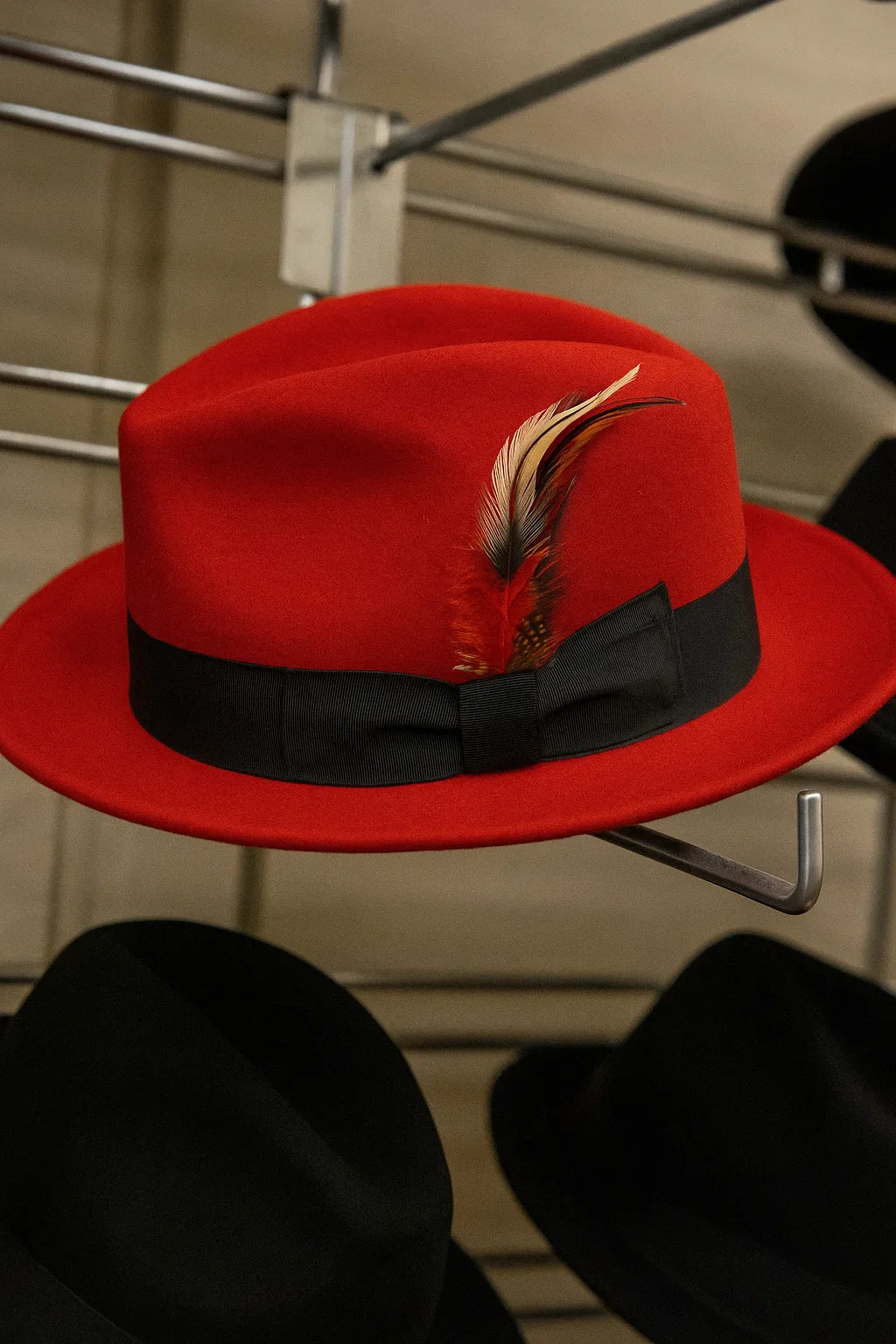Mens Dress Hat Mens Red/Black Fedora Hat