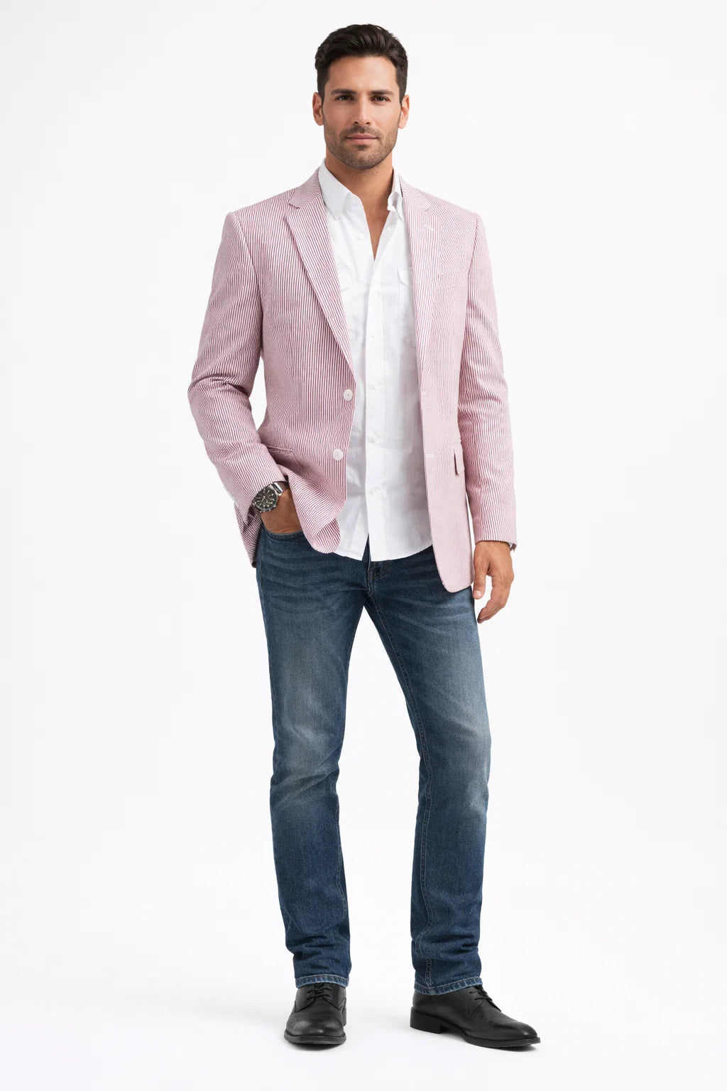 Red Pinstripe Blazer for Men