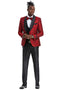 Men's One Button Slim Fit Shiny Paisley Red Prom Tuxedo