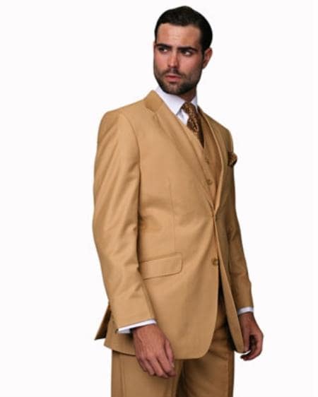 Camel Color Suit - Khaki Color Mens 2 Button Suit Modern Fit Suit - Bronze Color