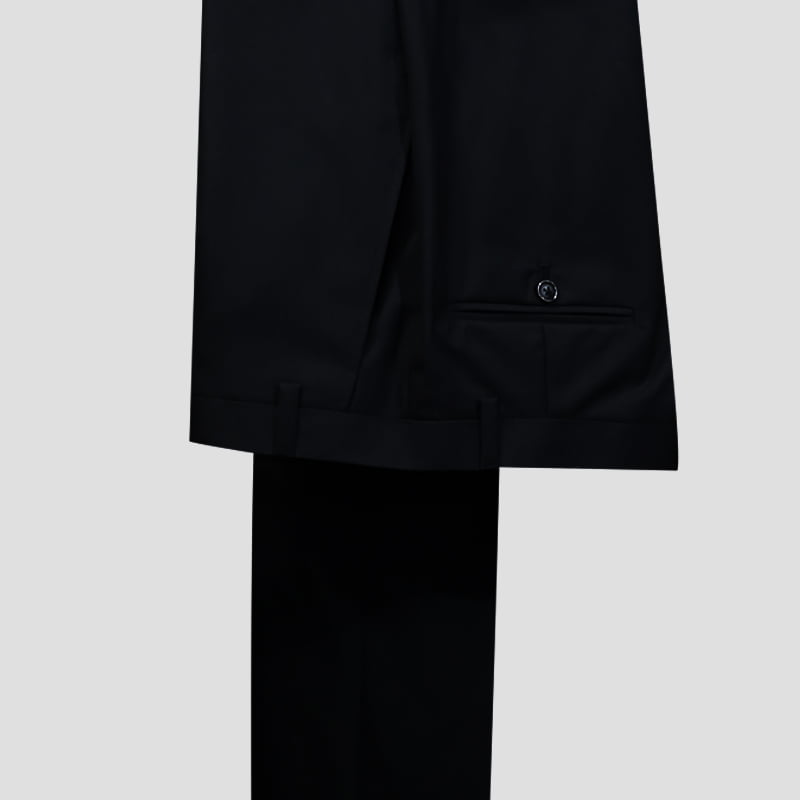 Black suit featuring a gray plaid vest by Alberto Nardoni. The suit jacket is tailored with a structured silhouette, and the gray vest displays a distinct plaid pattern. The ensemble consists of a matching black pants component and coordinating elements.