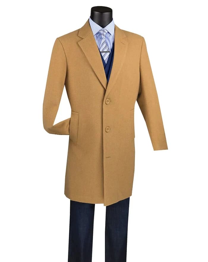 Mens Overcoat - Wool & Cashmere Regular Fit Camel Top Coat