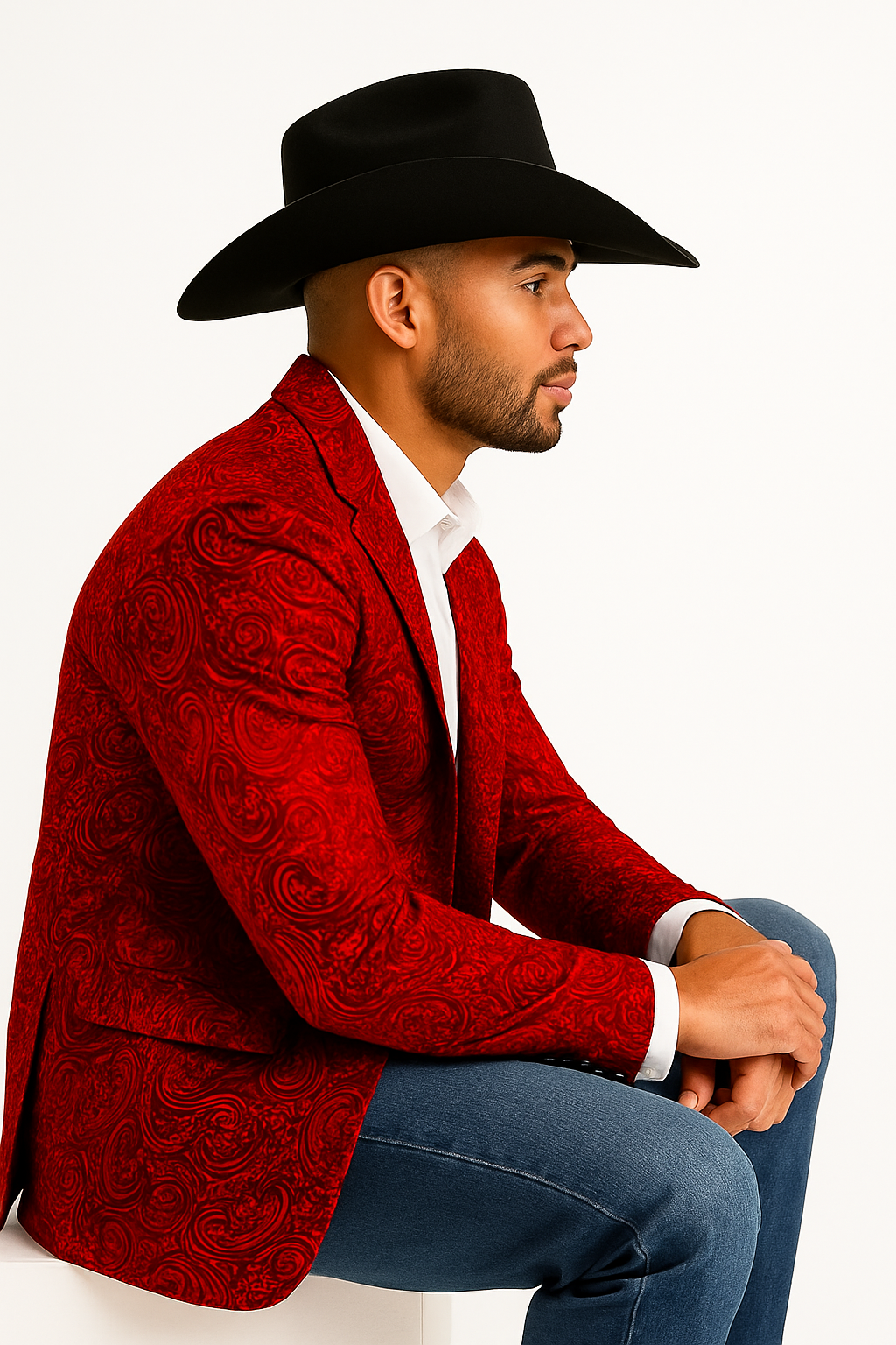 Mens Notch Lapel Paisley Blazer Red