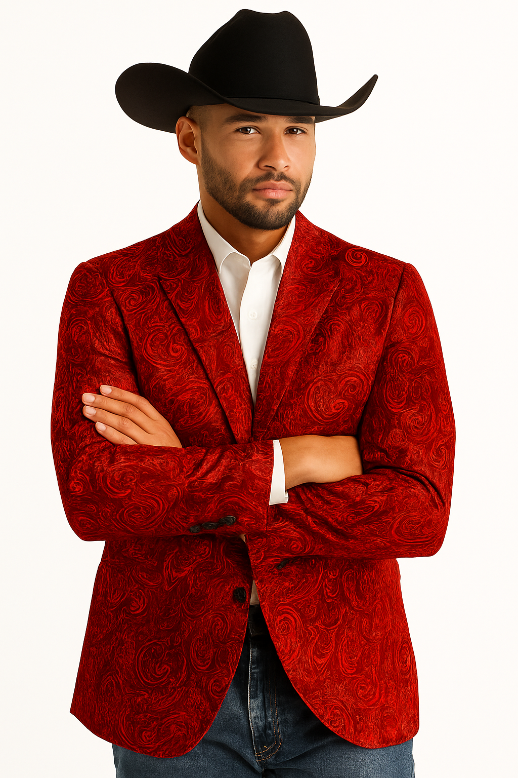 Mens Notch Lapel Paisley Blazer Red