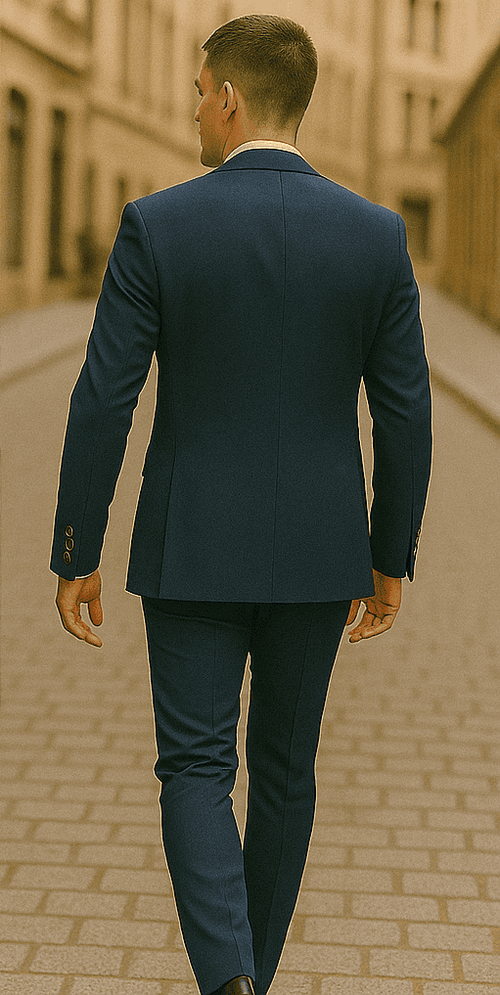 Rossiman Navy Blue Suit for Men – Classic 1-Button Peak Lapel Jacket & Double-Breasted Vest