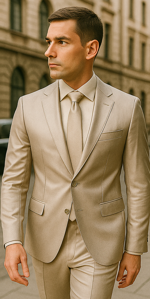 Rossiman Men’s Gray Shiny Sateen Suit – Sleek & Modern Formalwear