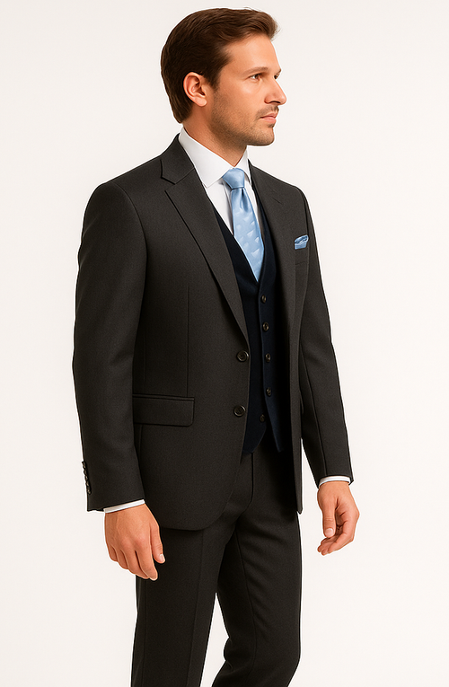 Rossiman Men's Dark Gray Slim Fit Suit – 3-Piece Vested Set with Flat Front Pants