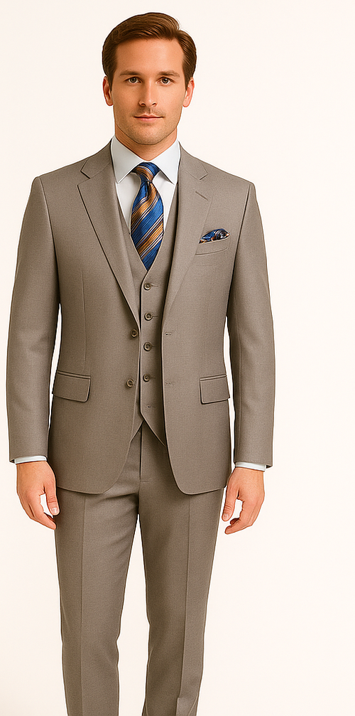 Men's Gray Slim Fit 3-Piece Suit by Rossiman – With Vest & Tailored Trousers