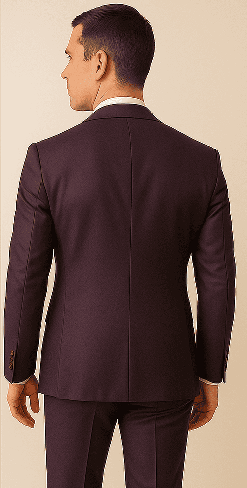 Rossiman Men’s Plum Purple Suit – Gold Buttoned Double-Breasted Elegance