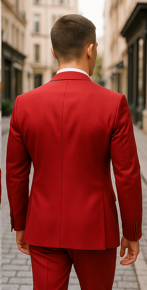 Rossiman Men's Red Suit – Stylish 1-Button Peak Lapel Jacket & Double-Breasted Vest