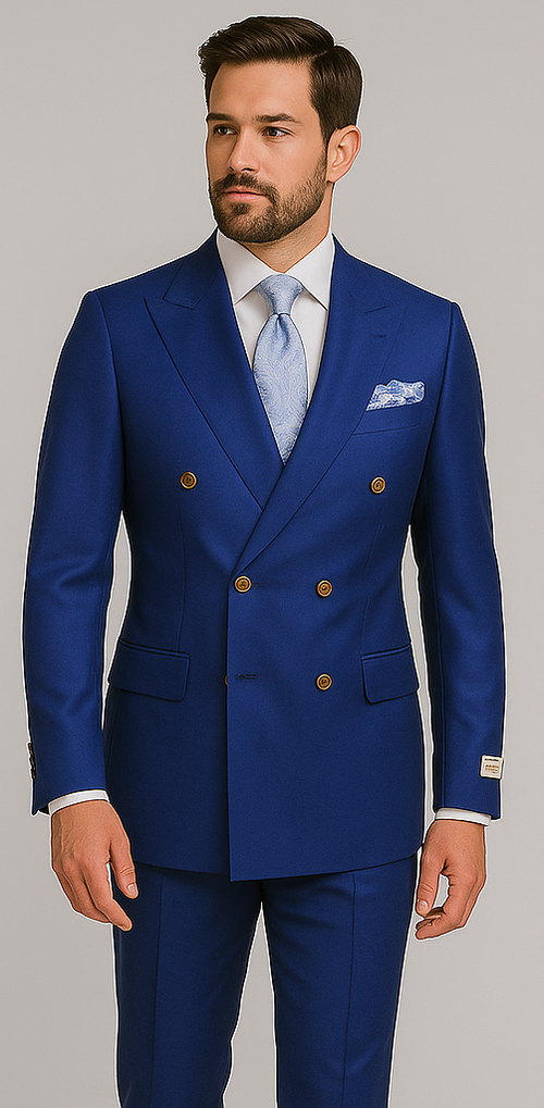Rossiman Men's Slim Fit Royal Blue Suit – Double-Breasted Elegance