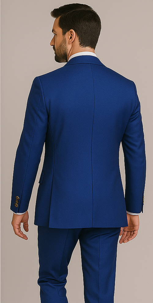 Rossiman Men’s Royal Blue Slim Fit Suit – Sophisticated Double-Breasted Design