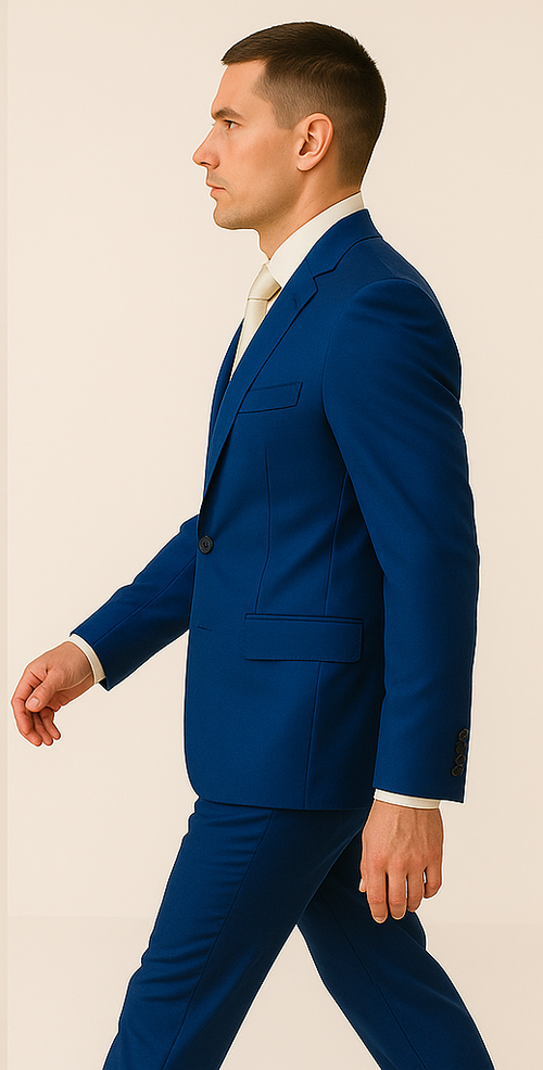 Rossiman Men’s Royal Blue Glossy Sateen Suit – Bold & Refined Look