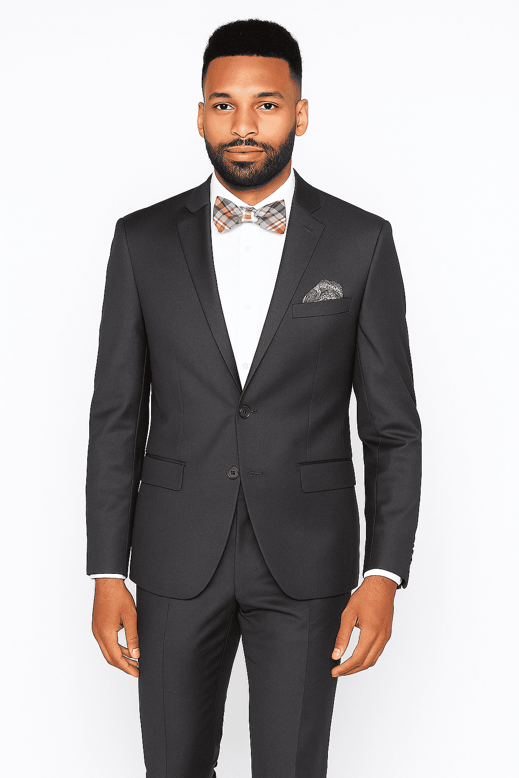 Rossiman Men's Slim Fit Gray Wool Suit – 1-Button Peak Lapel Jacket & Tapered Low-Rise Pants