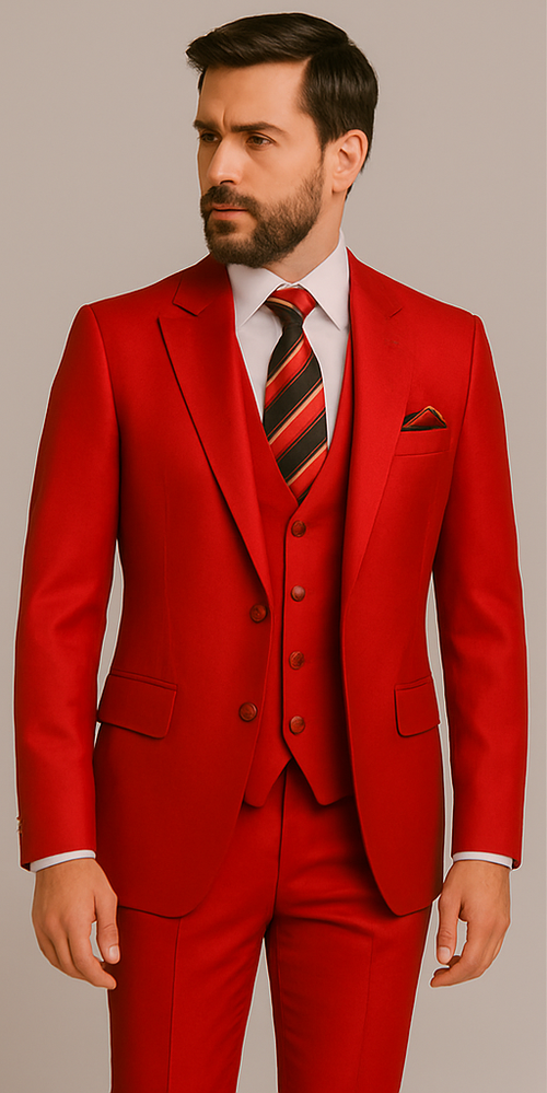 Rossiman Men’s Red Slim Fit Suit – Stylish Double-Breasted Jacket
