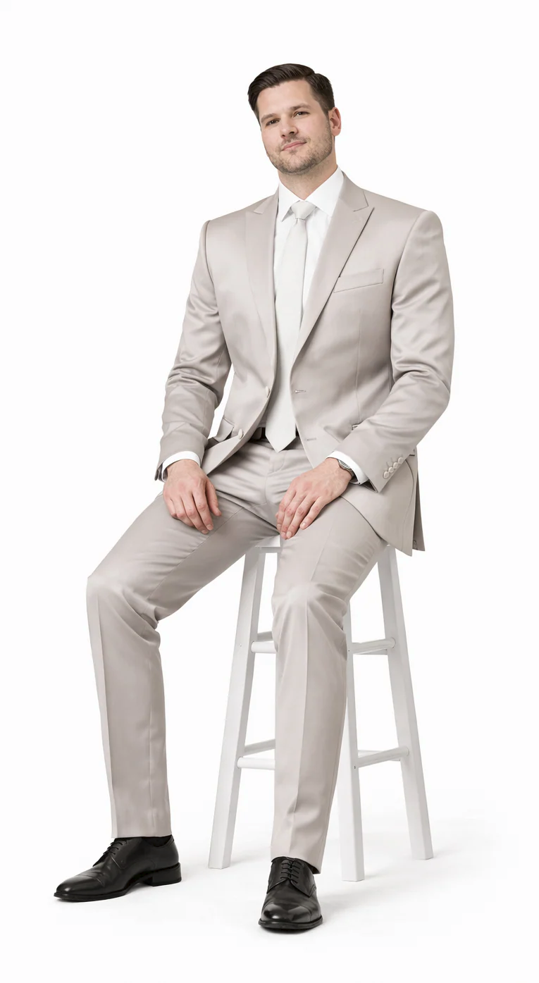 Rossiman Men’s Gray Shiny Sateen Suit – Sleek & Modern Formalwear
