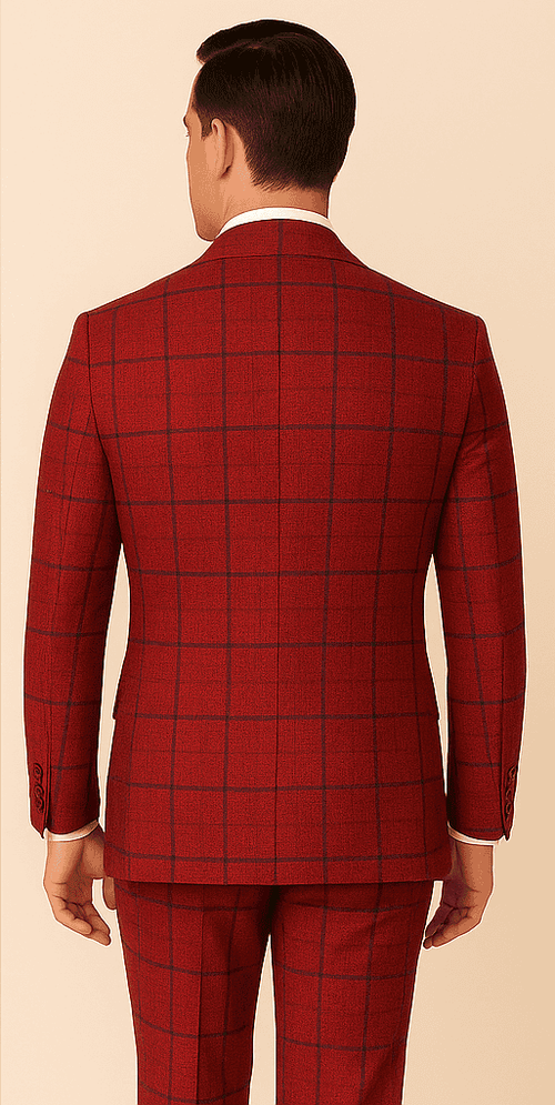Rossiman Suit – Red & Blue Plaid Windowpane Double-Breasted Suit for Men