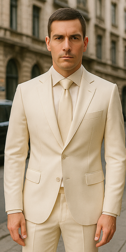 Rossiman White Sateen Suit for Men – High-Shine Formal Elegance