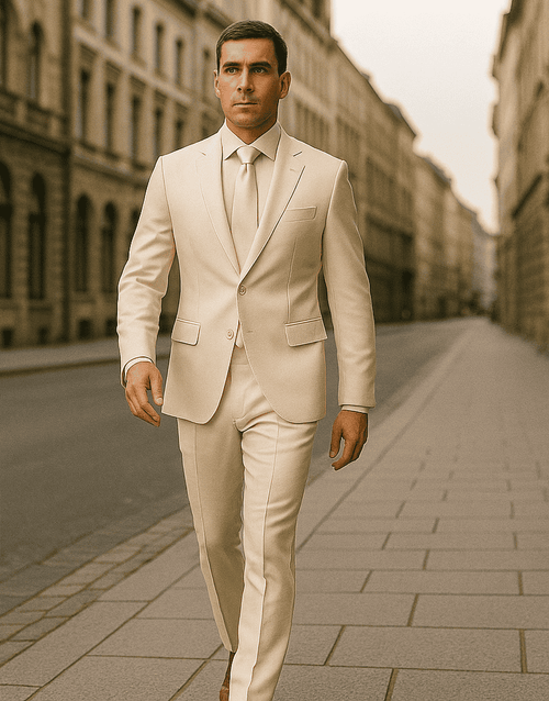 Rossiman White Sateen Suit for Men – High-Shine Formal Elegance