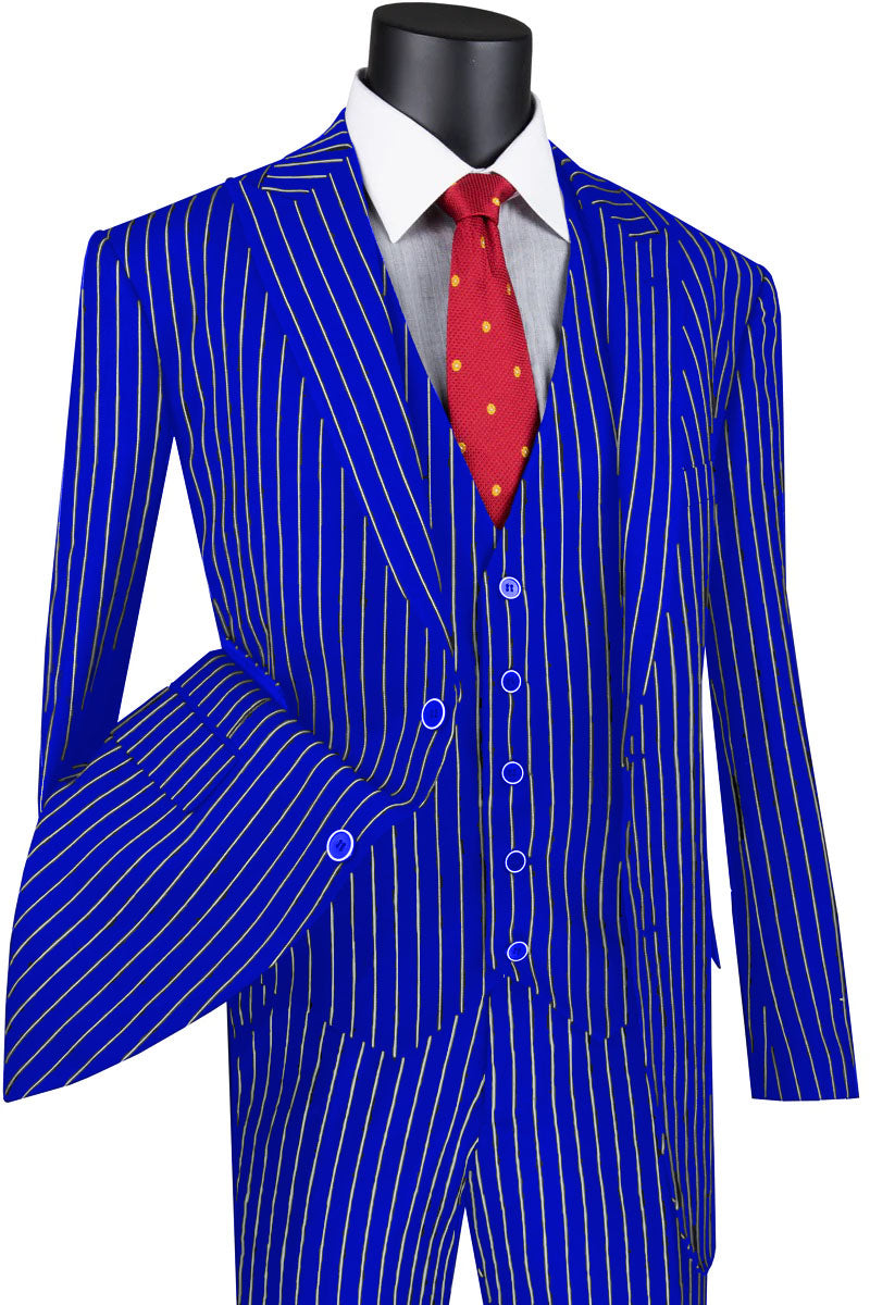 Mens Vested Gangster Pinstripe 1920's Suit in Black