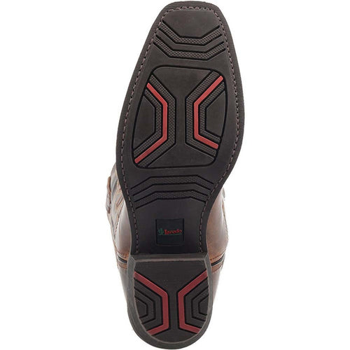 Laredo Breakout rust brown leather men's western boots. Genuine leather upper with a smooth finish. Durable rubber outsole with red/black tread for traction.