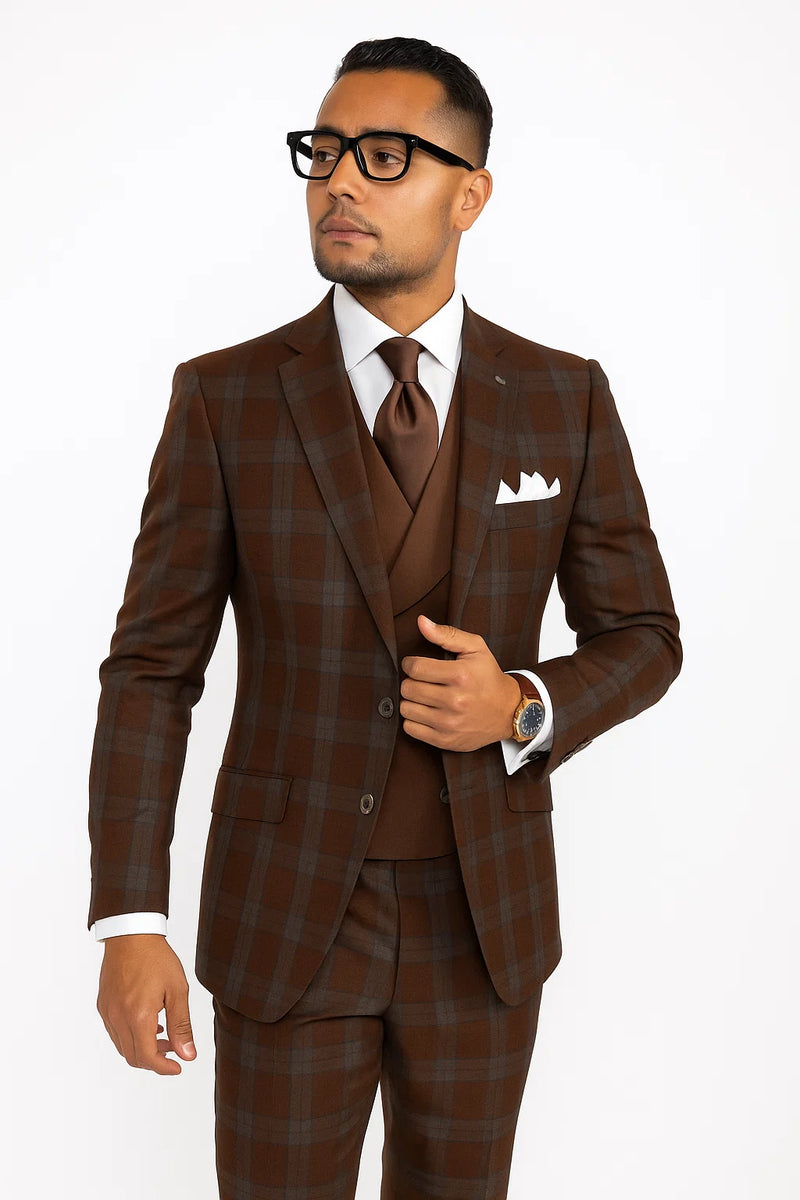 Rust Color Windowpane Pattern Suit