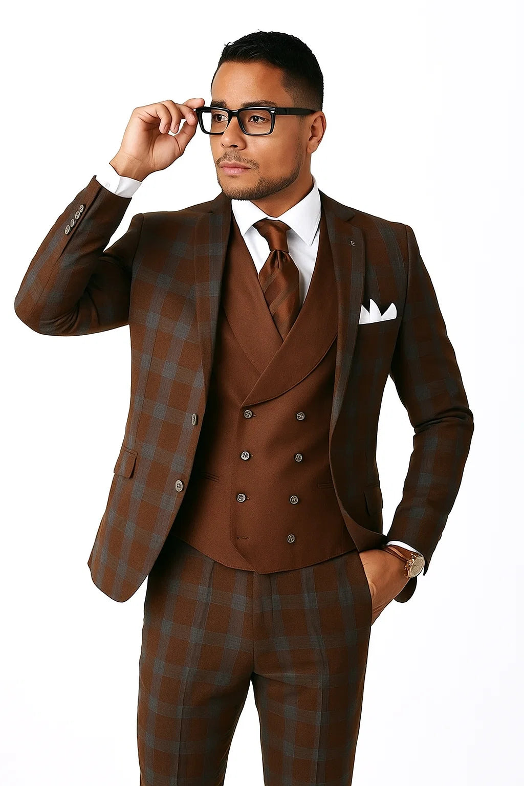 Rust Color Windowpane Pattern Suit
