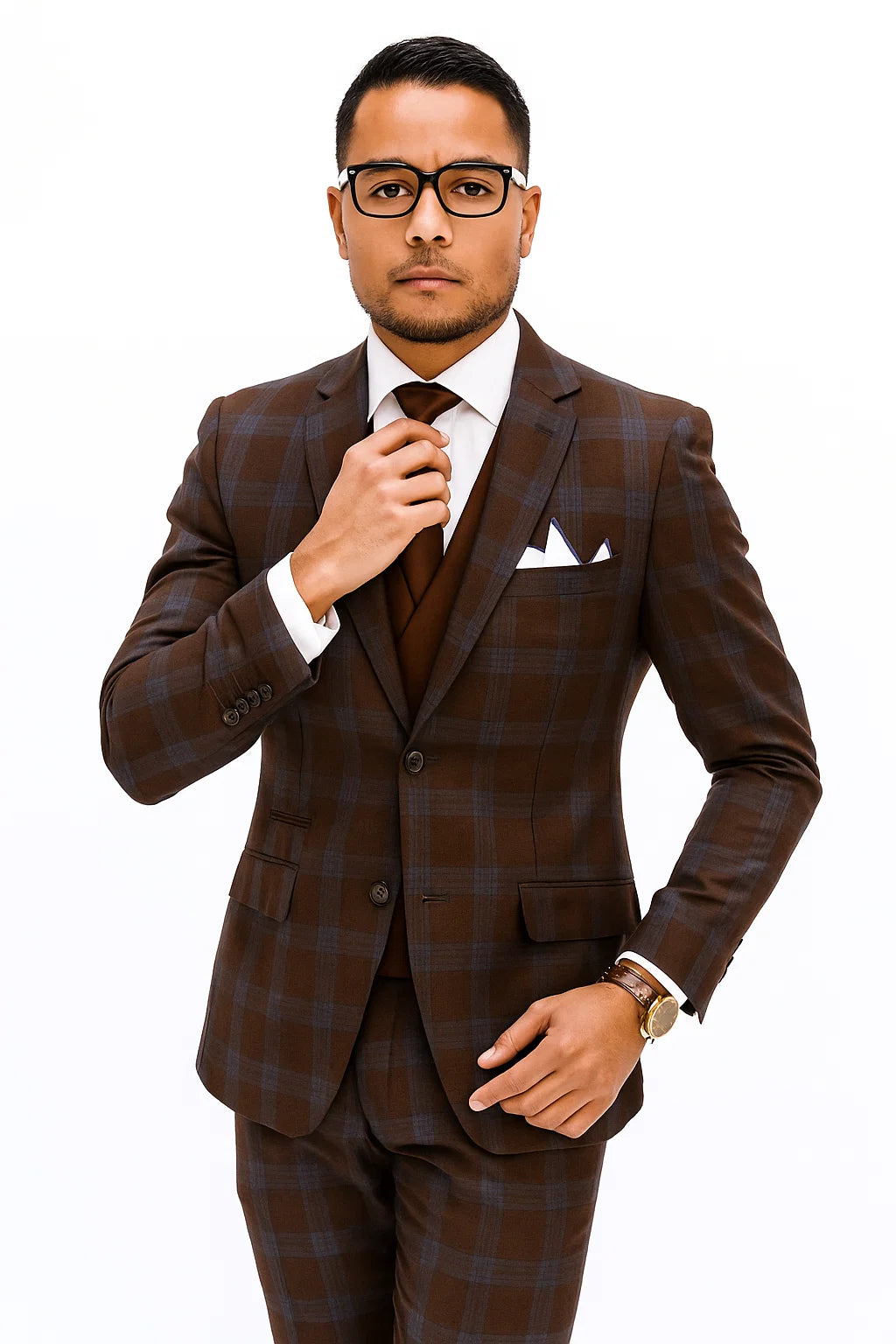 Rust Color Windowpane Pattern Suit