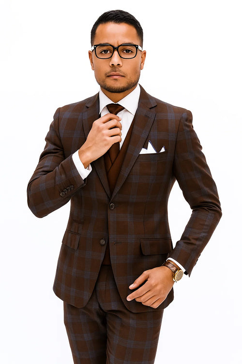 Rust Color Windowpane Pattern Suit