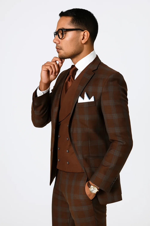 Rust Color Windowpane Pattern Suit